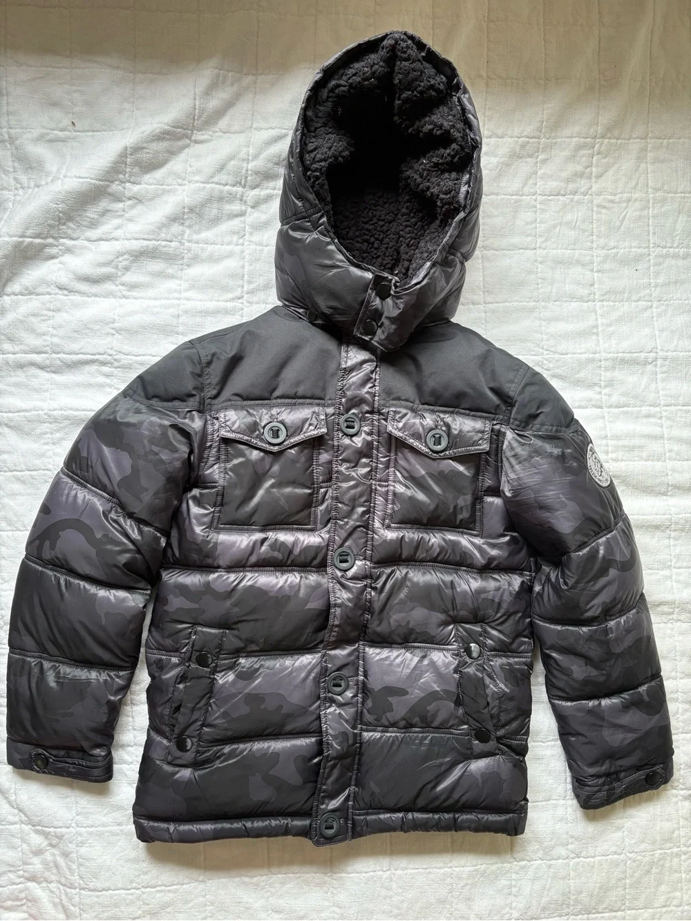Diesel Kids Black Camo Winter Puffer Jacket with Hood 10/12
